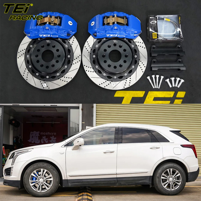 comprar Kit de freno delantero grande 4 pinzas de pistón con rotor de 355x28mm sistema de freno automático BBK para Cadillac XT5 18 pulgadas llano de coche Fabricación en línea