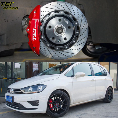 Kit de freno delantero grande 4 pinzas de pistón con rotor de 330x28mm Sistema de freno automático para Volkswagen Golf Deportes 17 pulgadas del borde del coche